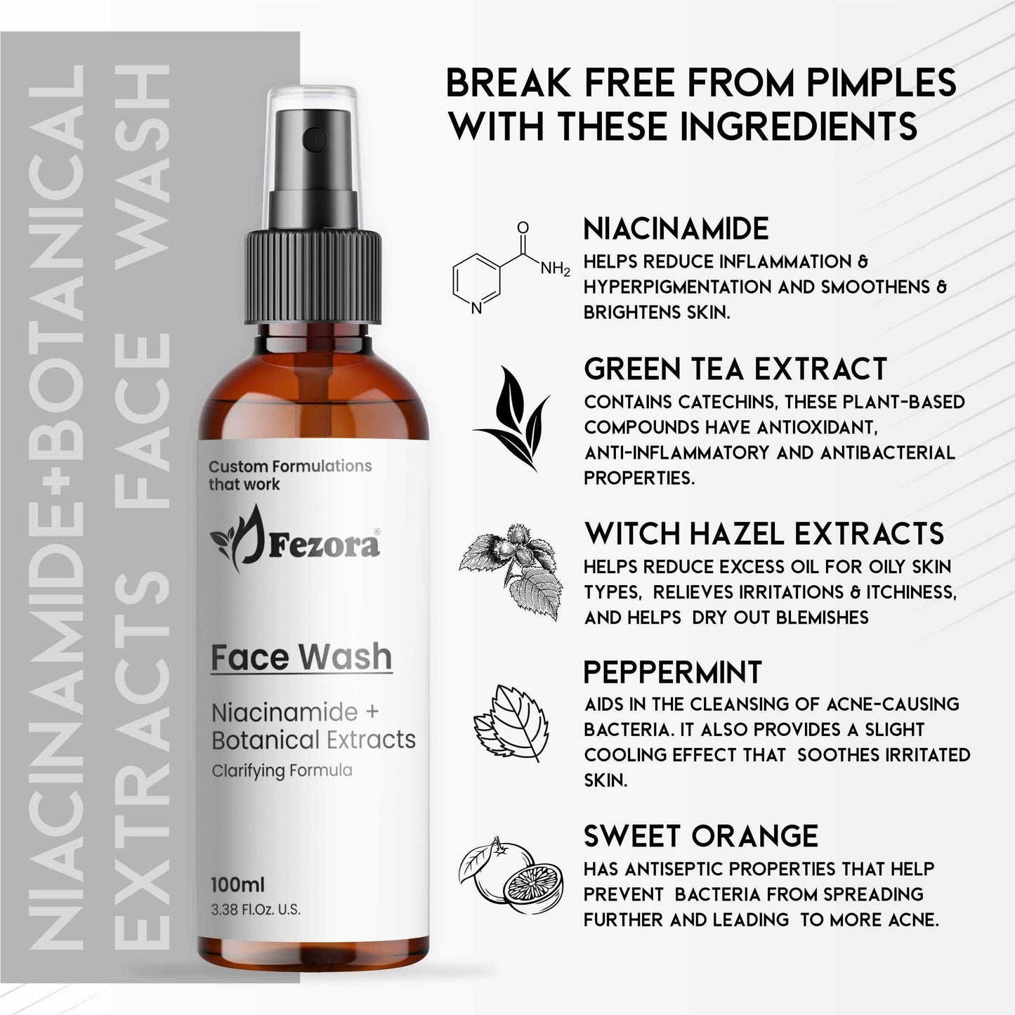 Fezora Face Wash Niacinamide + Batanical Extract 100ML (Pack of 2) ingredients