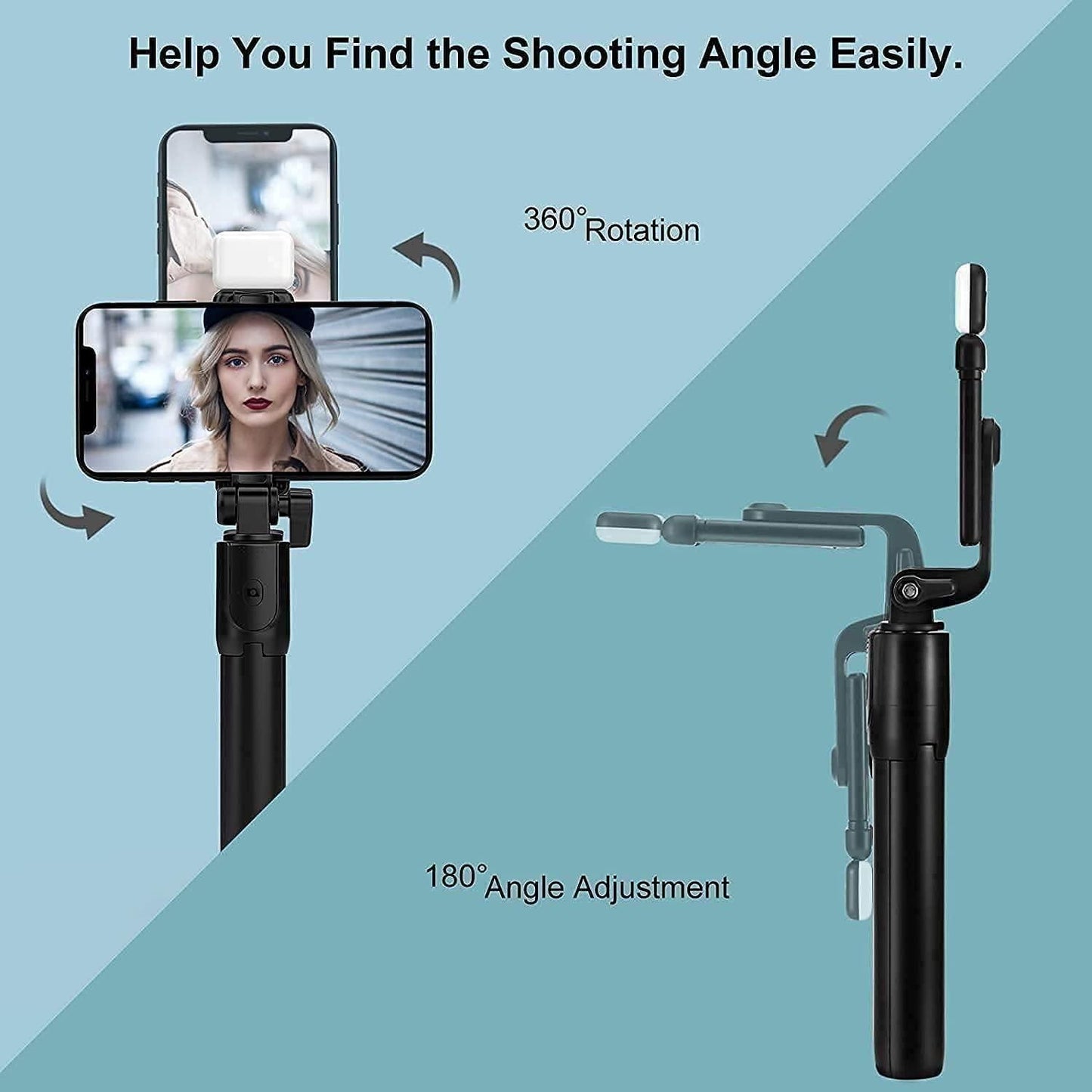 Extendable Flash 3-in-1 Selfie Stick Tripod with Bluetooth Remote angle easy