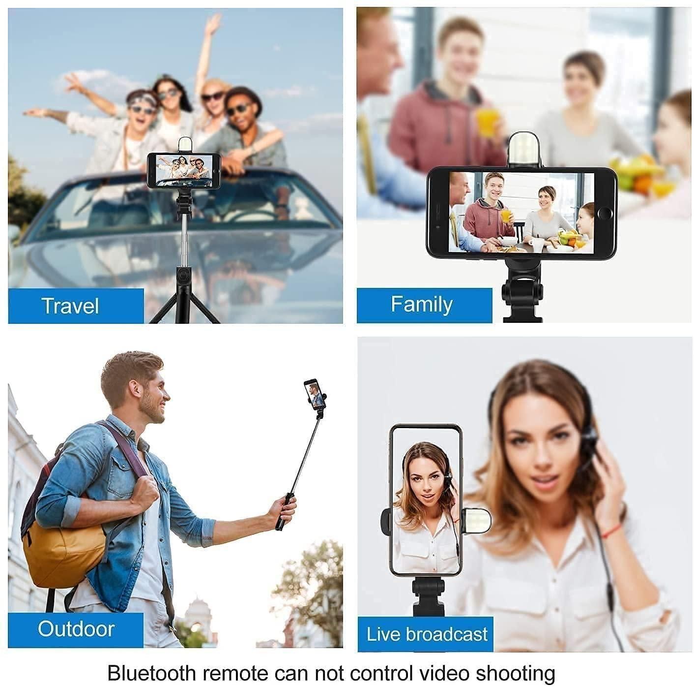Extendable Flash 3-in-1 Selfie Stick Tripod with Bluetooth Remote collage