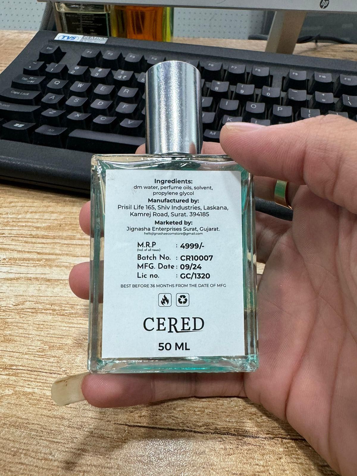 CERED Aventus Perfume 50ML inhand back