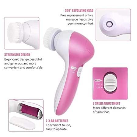 5 in 1 Portable Electric Facial Cleaner Battery Powered Multifunction Massager front